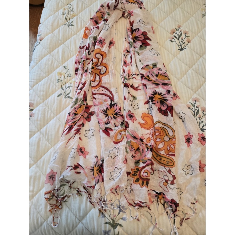 Set of 2 Womens Multicolor Floral & Red Velvet Scarves W/ Fringe Accents - Picture 2 of 3